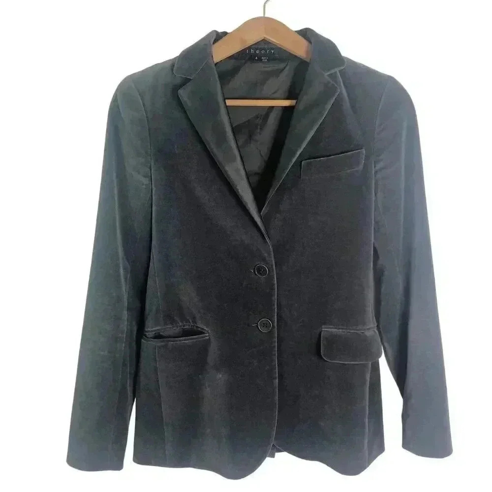Theory Joelle Grey Velvet Blazer Women's Size 4